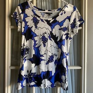The Limited Blue and White Floral Short Sleeve Top